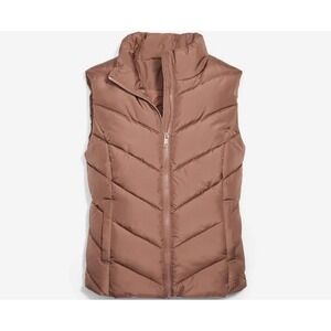 Cole Haan Signature Pongee Puffer Vest Women's M Brown Lightweight Zip Front NWT
